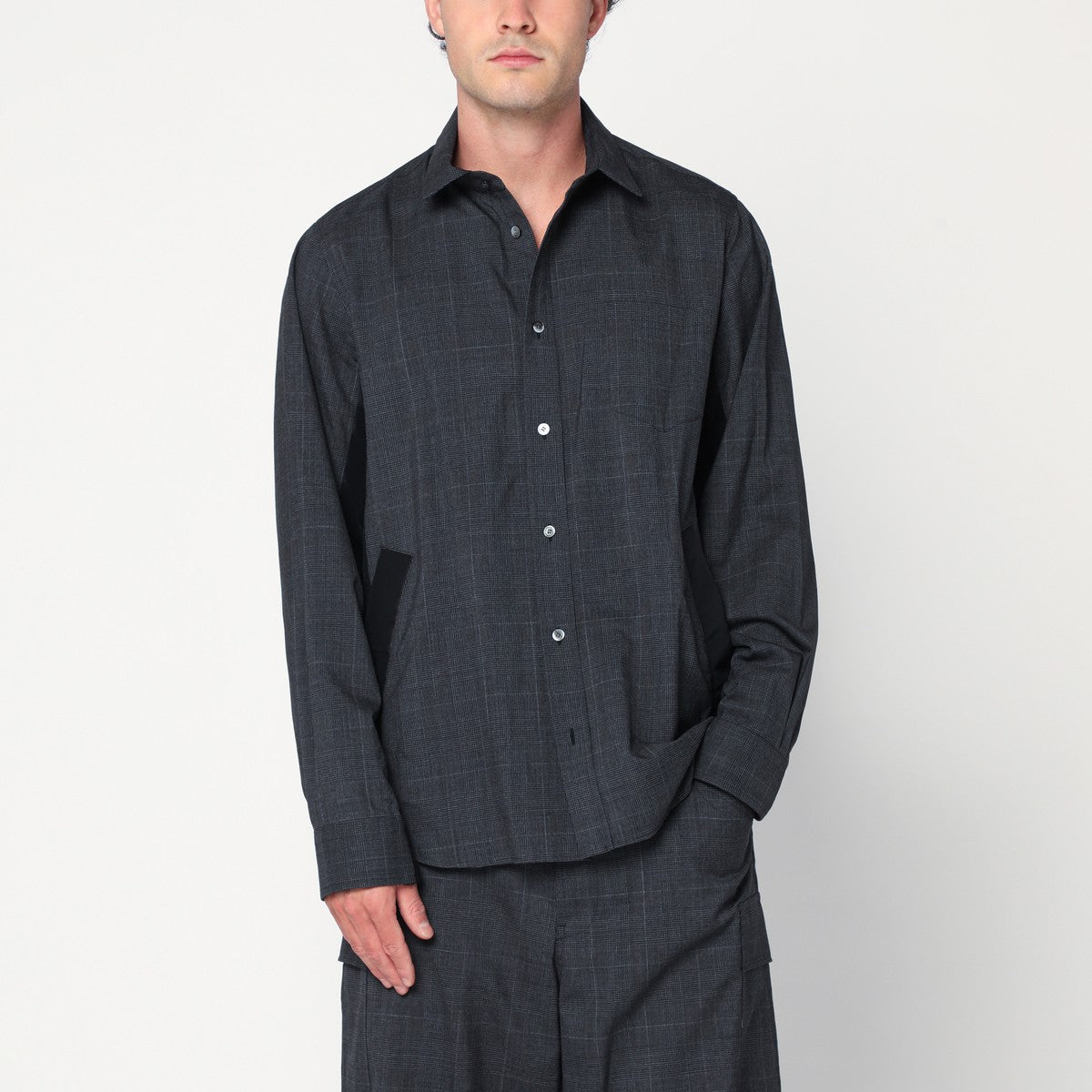 Sacai Gray plaid wool shirt jacket